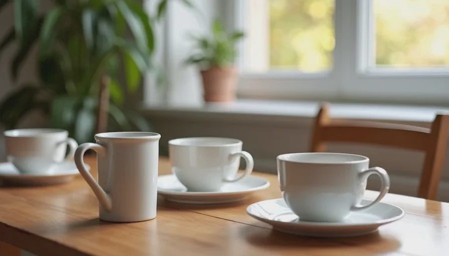 A morning table free from phone interruptions Quiet weekend breakfast table with coffee and no phone in sight.