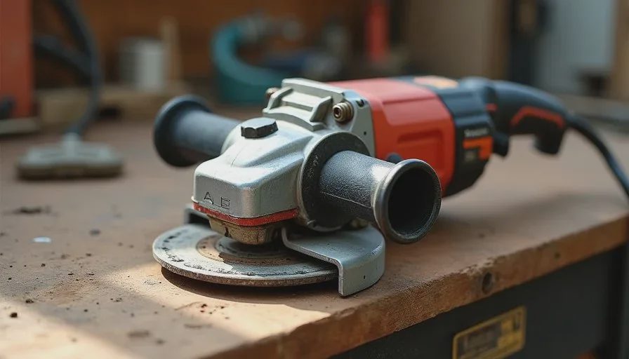 Detailed shots that show real condition and model information Close-up smartphone photo showing wear and model plate on a used power tool.